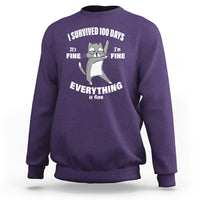 100th Day Of School Sweatshirt Funny Cat Everything Is Fine I Survived 100 Days - Wonder Print Shop