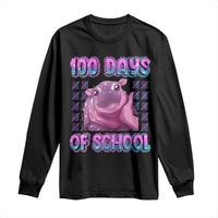 100th Day Of School Long Sleeve Shirt Cute Moo Deng Baby Hippo 100 Days