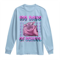 100th Day Of School Long Sleeve Shirt Cute Moo Deng Baby Hippo 100 Days