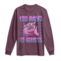 100th Day Of School Long Sleeve Shirt Cute Moo Deng Baby Hippo 100 Days