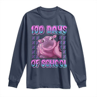 100th Day Of School Long Sleeve Shirt Cute Moo Deng Baby Hippo 100 Days