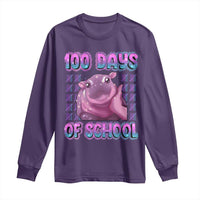 100th Day Of School Long Sleeve Shirt Cute Moo Deng Baby Hippo 100 Days
