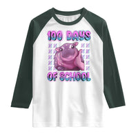 100th Day Of School Raglan Shirt Cute Moo Deng Baby Hippo 100 Days