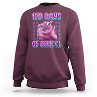 100th Day Of School Sweatshirt Cute Moo Deng Baby Hippo 100 Days - Wonder Print Shop