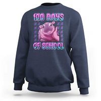 100th Day Of School Sweatshirt Cute Moo Deng Baby Hippo 100 Days - Wonder Print Shop