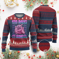 100th Day Of School Ugly Christmas Sweater Cute Moo Deng Baby Hippo 100 Days - Wonder Print Shop
