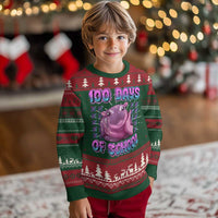 100th Day Of School Ugly Christmas Sweater Cute Moo Deng Baby Hippo 100 Days - Wonder Print Shop