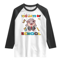 Moo Deng 100th Day Of School Raglan Shirt Cute Baby Hippo 100 Days