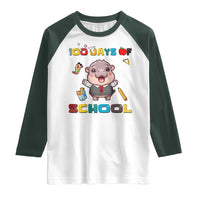 Moo Deng 100th Day Of School Raglan Shirt Cute Baby Hippo 100 Days