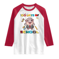 Moo Deng 100th Day Of School Raglan Shirt Cute Baby Hippo 100 Days