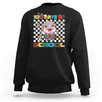 Moo Deng 100th Day Of School Sweatshirt Cute Baby Hippo 100 Days - Wonder Print Shop