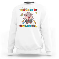 Moo Deng 100th Day Of School Sweatshirt Cute Baby Hippo 100 Days - Wonder Print Shop