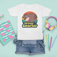 100th Day Of School T Shirt For Kid Moo Deng 100 Days Smarter Retro Baby Hippo - Wonder Print Shop