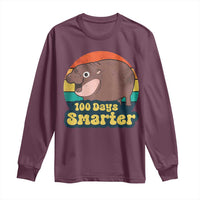 100th Day Of School Long Sleeve Shirt Moo Deng 100 Days Smarter Retro Baby Hippo