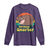 100th Day Of School Long Sleeve Shirt Moo Deng 100 Days Smarter Retro Baby Hippo