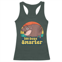 100th Day Of School Racerback Tank Top Moo Deng 100 Days Smarter Retro Baby Hippo