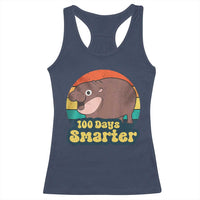 100th Day Of School Racerback Tank Top Moo Deng 100 Days Smarter Retro Baby Hippo