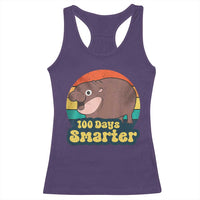 100th Day Of School Racerback Tank Top Moo Deng 100 Days Smarter Retro Baby Hippo