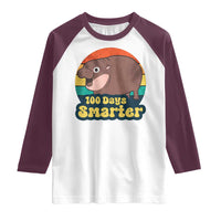 100th Day Of School Raglan Shirt Moo Deng 100 Days Smarter Retro Baby Hippo