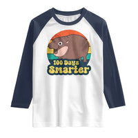 100th Day Of School Raglan Shirt Moo Deng 100 Days Smarter Retro Baby Hippo