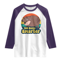 100th Day Of School Raglan Shirt Moo Deng 100 Days Smarter Retro Baby Hippo