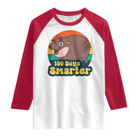 100th Day Of School Raglan Shirt Moo Deng 100 Days Smarter Retro Baby Hippo