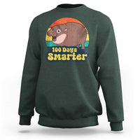 100th Day Of School Sweatshirt Moo Deng 100 Days Smarter Retro Baby Hippo - Wonder Print Shop
