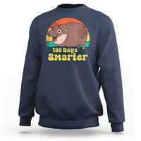 100th Day Of School Sweatshirt Moo Deng 100 Days Smarter Retro Baby Hippo - Wonder Print Shop