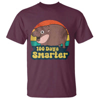 100th Day Of School T Shirt Moo Deng 100 Days Smarter Retro Baby Hippo - Wonder Print Shop