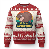 100th Day Of School Ugly Christmas Sweater Moo Deng 100 Days Smarter Retro Baby Hippo - Wonder Print Shop