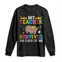 Funny Moo Deng 100th Day Of School Long Sleeve Shirt My Teacher Survived 100 Days Of Me