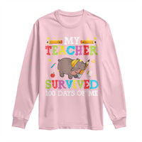 Funny Moo Deng 100th Day Of School Long Sleeve Shirt My Teacher Survived 100 Days Of Me