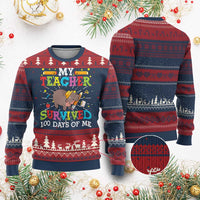 Funny Moo Deng 100th Day Of School Ugly Christmas Sweater My Teacher Survived 100 Days Of Me - Wonder Print Shop