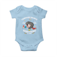 Funny Moo Deng 100th Day Of School Baby Onesie I Survived 100 Days Everything Is Fine