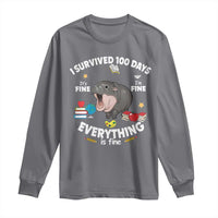 Funny Moo Deng 100th Day Of School Long Sleeve Shirt I Survived 100 Days Everything Is Fine