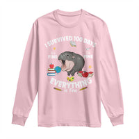 Funny Moo Deng 100th Day Of School Long Sleeve Shirt I Survived 100 Days Everything Is Fine