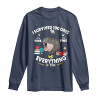 Funny Moo Deng 100th Day Of School Long Sleeve Shirt I Survived 100 Days Everything Is Fine