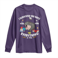 Funny Moo Deng 100th Day Of School Long Sleeve Shirt I Survived 100 Days Everything Is Fine