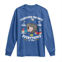 Funny Moo Deng 100th Day Of School Long Sleeve Shirt I Survived 100 Days Everything Is Fine