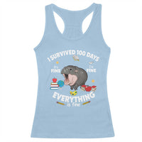 Funny Moo Deng 100th Day Of School Racerback Tank Top I Survived 100 Days Everything Is Fine