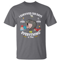 Funny Moo Deng 100th Day Of School T Shirt I Survived 100 Days Everything Is Fine - Wonder Print Shop
