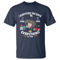 Funny Moo Deng 100th Day Of School T Shirt I Survived 100 Days Everything Is Fine - Wonder Print Shop