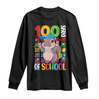 Funny 100th Day Of School Moo Deng Long Sleeve Shirt Cute Baby Hippo Colorful 100 Days