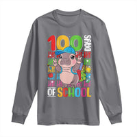 Funny 100th Day Of School Moo Deng Long Sleeve Shirt Cute Baby Hippo Colorful 100 Days