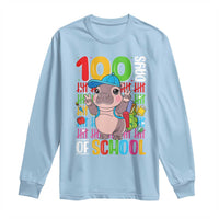 Funny 100th Day Of School Moo Deng Long Sleeve Shirt Cute Baby Hippo Colorful 100 Days