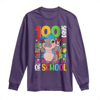 Funny 100th Day Of School Moo Deng Long Sleeve Shirt Cute Baby Hippo Colorful 100 Days