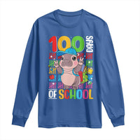 Funny 100th Day Of School Moo Deng Long Sleeve Shirt Cute Baby Hippo Colorful 100 Days
