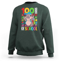Funny 100th Day Of School Moo Deng Sweatshirt Cute Baby Hippo Colorful 100 Days - Wonder Print Shop