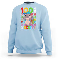 Funny 100th Day Of School Moo Deng Sweatshirt Cute Baby Hippo Colorful 100 Days - Wonder Print Shop