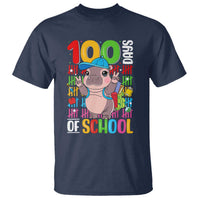 Funny 100th Day Of School Moo Deng T Shirt Cute Baby Hippo Colorful 100 Days - Wonder Print Shop